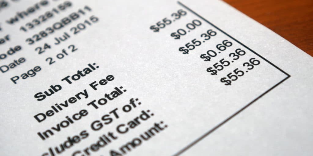 Close up of an invoice showing GST